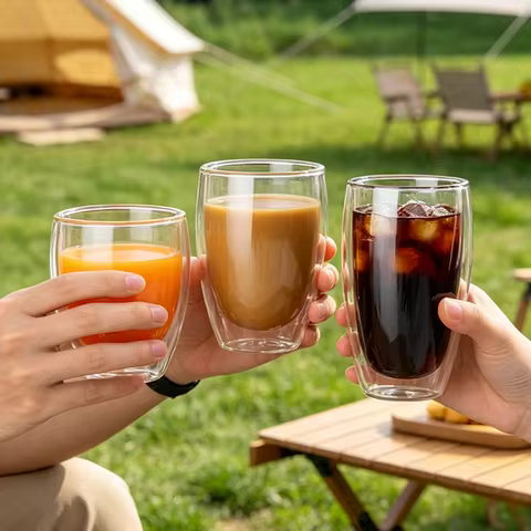 350ml Double Wall Glass Cup Transparent Handmade Heat Resistant Tea Drink Cup MINI Whisky Cup 100 ce