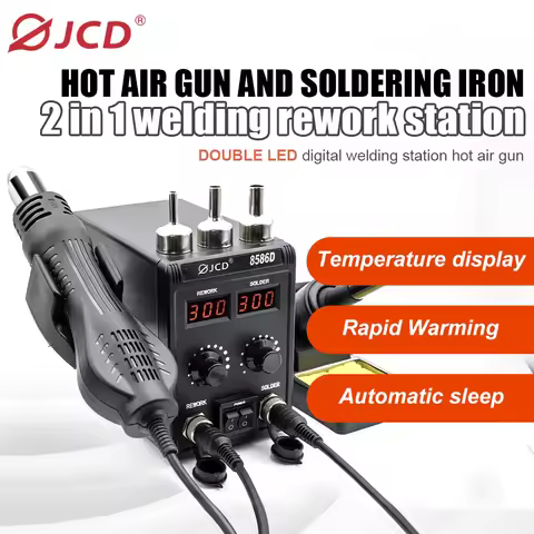 JCD 8586D Soldering Station 2 IN 1 Hot Air Gun Solder Station with 2 Digital display,10-Minute Sleep