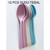 [Ready Stock]12pcs set Sudu/Garfu Plastik Tebal Long Plastic Spoon Fork