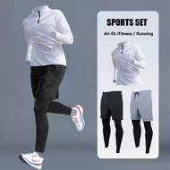 Quick-Dry Sports T-Shirt Set Men's Half-Zip Long Sleeve Workout Top Running Cycling Gym Training Shi