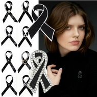 Simple Black Pearl Bow Ribbon Brooch Funeral Memorial Service Chest Flower Clothing Accessory