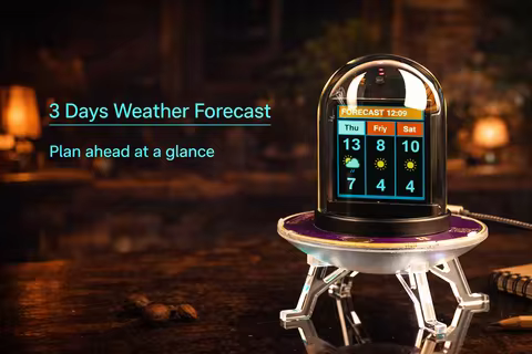 UFO Smart Weather Clock – WiFi Real-Time Data Display, Crypto Prices, Stocks, Multi-Mode Desk Gadget