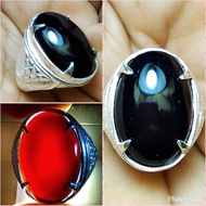 Cincin Batu Akik Yaman Wulung Hitam Pekat Tembus Merah