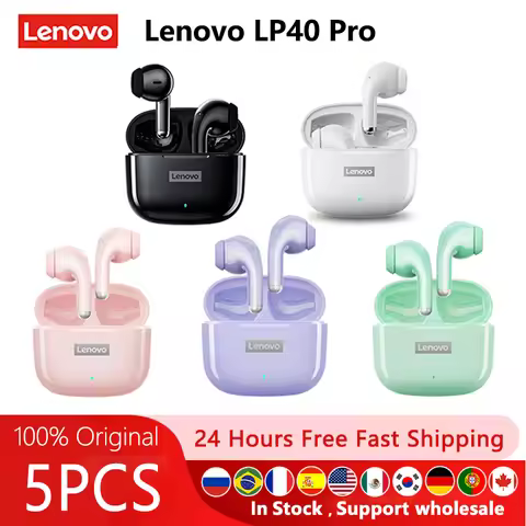 5pcs Lenovo LP40 Pro 100% Original lp40pro TWS Earphones Wireless Bluetooth 5.3 Sport Noise Reductio