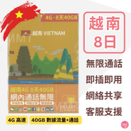 Vietnamobile - 越南【8日 40GB+ 通話】4G *不限速*高速數據上網卡 旅行電話卡 Data Sim咭