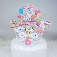 Custom 3D Cake Topper Baby Name BT21 BTS BT 21 - Birthday Cake Decorating Tools - One Set of Happy B