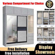 Sliding Door Wardrobe (FREE DELIVERY&INSTALL)Type D4 Mirror Door Plywood Grey Wardrobe Mirror Door