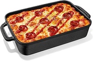 Cast Iron Detroit Pizza Pan - 9x13 Inch Pre-Seasoned Deep Baking Dish for Casserole, Focaccia, Lasag