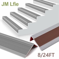 Rubber Stair Nosing (8/24FT Long) Anti Slip Strip Non-Slip Stair Self-Adhesive Stair Step Edge Trim 
