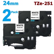 2 Pack 24mm Tze251 Black on White for Brother PTouch Label Tape 8M Length TZe-251 Tze 251 Compatible