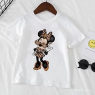 2026 New Disney Minnie Mouse Child Summer Short Sleeve T-Shirts White Kids T-shirt for Girls Kid Clo