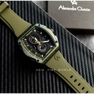 Alexandre Christie | AC 6608MCRGABA Chronograph Sporty Men Watch with Black Dial Green Silicon Strap Official Warranty