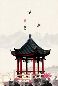 New Chinese Style Landscape Oriental Architecture Canvas Painting for Living Room Decoration 0814 08