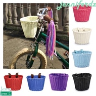 JENNIFERDZ Bike Basket, Woven Handmade Waterproof Storage Toddler Tiny Tricycle Baskets, Adjustable Leather Straps Multi-Colors Brass Buckles Front Handlebar Basket Adult