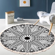 Retro Bohemian Living Room Carpet Home Decor Round Carpet Hand Woven Cotton Linen Carpet Rug Bedside