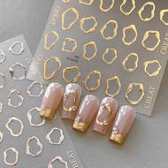 CG0H French Gilding Frame Manicure Sticker Gold Silver Irregular Geometric Circle Nail Decoration St