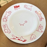 Blue Ceramic Dog Cartoon Dessert Plate Western Dining Utensils Retro High Aesthetic Value Ins Style