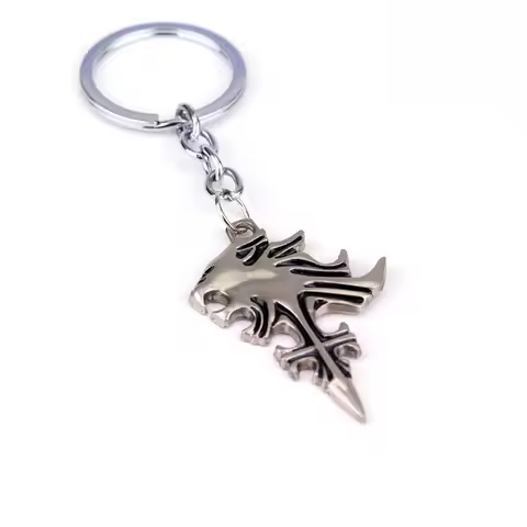 Game Series Cool Final Fantasy Pendant KeyChain Necklace Final Fantasy VII Cloud Wolf Head Logo Meta