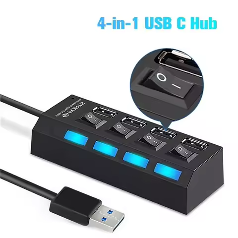 4 In 1 USB HUB USB Switch USB Hub 2.0 Adapter High Speed Multi 4 Port Hub USB LED On/Off Switch Port