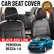 Perodua Bezza 1.0 Car Seat Cover PVC Leather Black with Red Line Cushion Cover