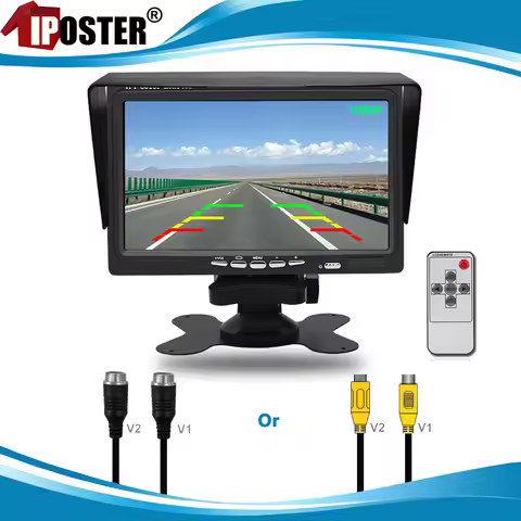 iPoster 7" AHD IPS Screen Car Rear View Monitor 12-24v 2ch Av In / 2ch 4pin Aviation 1080P 720P For 