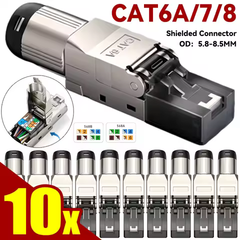Toolless RJ45 Cat8 Cat7 Cat6A Connector for 22AWG-24AWG Shielded Modular Termination Ethernet Connec