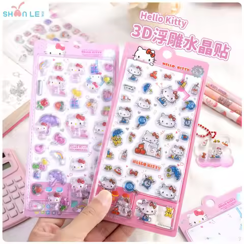 2pcs Kawaii Hello KT 3d Embossed Crystal Sticker Waterproof Diy Mobile Phone Case Decoration Sticker