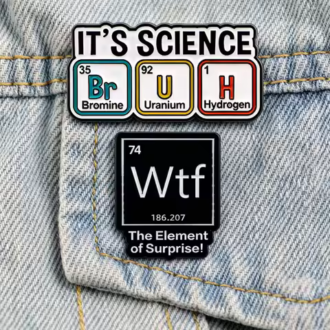 Science Enamel Pins "The Element of Surprise" Lapel Brooch for Students Funny Periodic Table Badge J