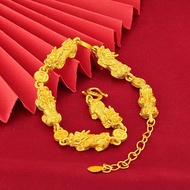 Gold 999.9 Coin Pixiu Bracelet Men Women Money Pixiu Jewelry Adjustable