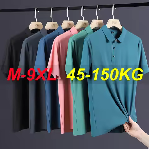 Summer Plus Size 7xl 8xl 9xl Polo Shirt Men Quick Dry Ice Silk Breathable Polo Men's Oversize Busine