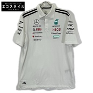 Adidas JW0586 白色梅賽德斯-AMG PETRONAS F1 車隊 Polo 衫，M 碼 [二手]