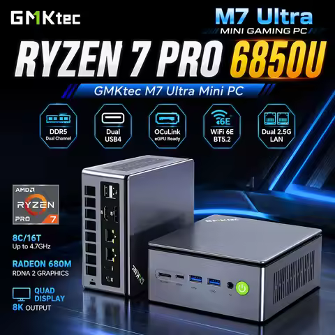 GMKtec M7 Ultra Mini PC AMD Ryzen 7 PRO 6850U 2xDDR5 2xM.2 SSD WiFi6E BT5.2 2.5G LAN USB4 OCulink Ga