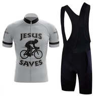 JESUS SAVES Short Sleeve Cycling Jersey with BibShorts MTB Road Bike Cycling Clothing Apparel Quick Dry MODERN