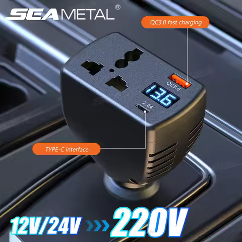 SEAMETAL 150W Car Power Inverter DC 12V/24V to AC 220V Cigarette Lighter Adapter with QC3.0 USB Port