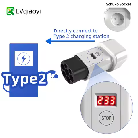 EVqiaoyi Portable Type 2 pile to 16A EU Socket Adapter Converts type2 Charging Sockets for 220V AC C