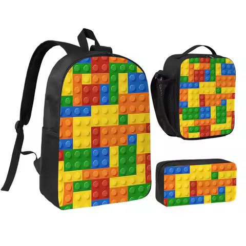 Building Blocks Construction Brick Backpack BookBag School Bag Computer Shoulder Bags 3ps Insulated 