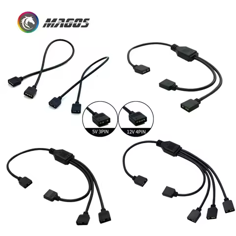 12V 4Pin 5V 3Pin ARGB LED Cable Connector 1 To 1 2 3 4 Needles Power Splitter Cable For PC Motherboa