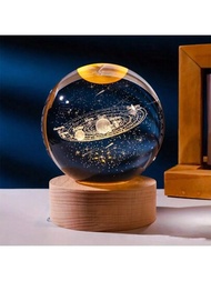 3d太陽系水晶球led夜燈,附玻璃底座,打造平靜的夜生活氛圍,夢幻裝飾球送禮佳品-男女生日禮物