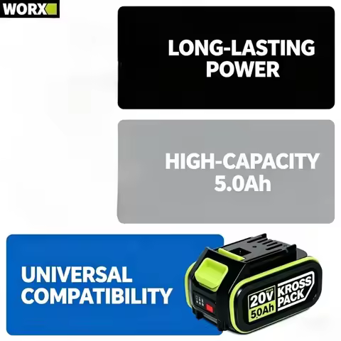 WORX 20V 6.0Ah Power Battery Pack – 5Pin KROSS Quick Release Interface, High Output Power for Extend