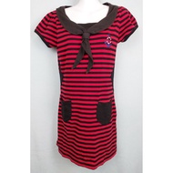 Preloved Y2k Emo Punk Red And Black Striped Sailor Collar Short Sleeve Dress