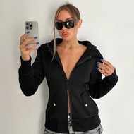 Women's Cinched Waist Hooded Zip-Up Long Sleeve Sweatshirt, Dystopian Style Y2KPulloverFall Outfit