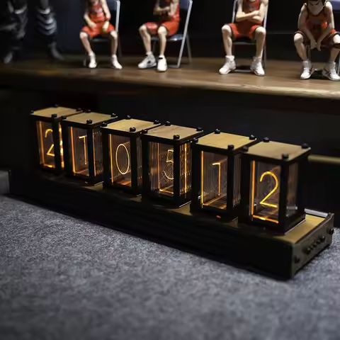 Luxury Nixie Glow Tube Clock Wood DIY Table Clock Creative Electronic Desktop Clocks RGB Silent Digi