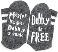 Dobby Socks, SweetGo Dobby Is Free Knitted Words Unisex Combed Cotton Novelty Socks 1pack