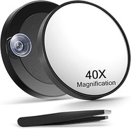 40X Magnifying Mirror with 2 Suction Cups, 3.5 inches Magnified Makeup Mirror and Slant Tweezers,Bla