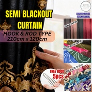 Langsir 210x120cm Curtain Langsir Semi Blackout 2in1 Hook & Rod Window Door Curtain Premium Batik De