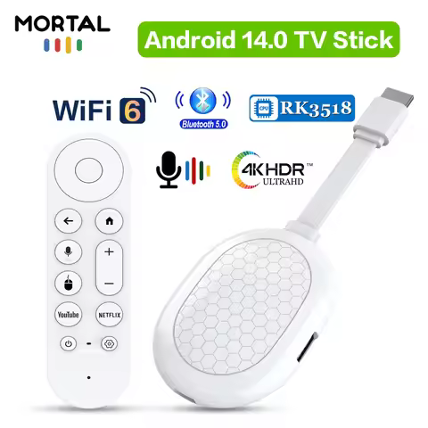 Android14.0 Mini TV Stick 4K HDR10 New Features 2G 16G BT5.0 Voice Assistant Wifi 6 USB3.0 Quad Core