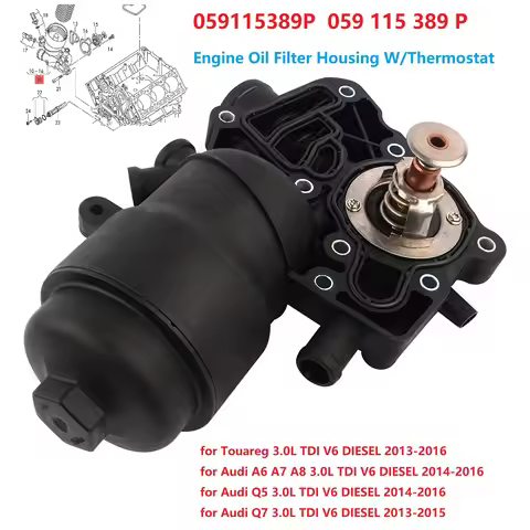 059115389P Engine Oil Filter Housing W/ Thermostate for Audi A6 A7 A8 Q5 Q7 VW Touareg 3.0L 2013-201