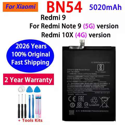 100% Original 2026 Years BN54 Original Battery For Xiaomi Redmi Note 9 5G Note9 / Redmi 9 / Redmi 10