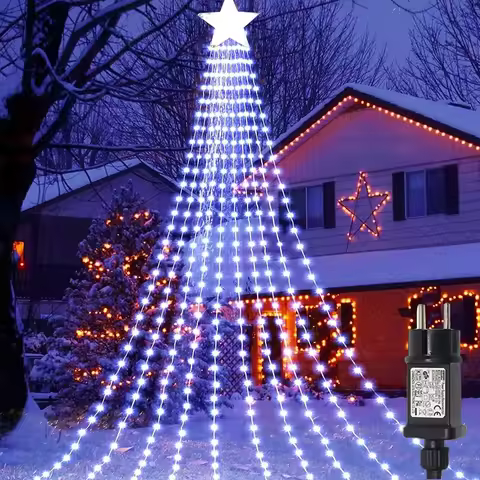 9X3M 288LED Outdoor Christmas Waterfall Star String Light Lighted Waterfall Tree Hanging String Ligh