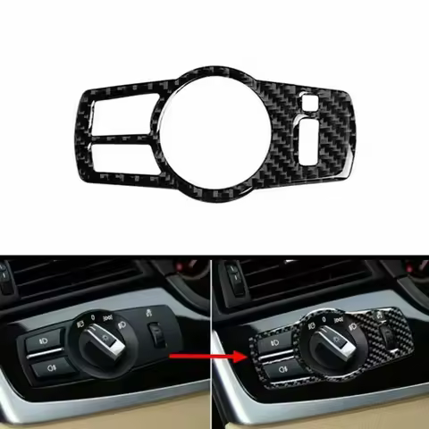 Car Headlight Switch Panel Cover Sticker Carbon Fiber Switch Panel Trim Accessories For BMW 5 Series